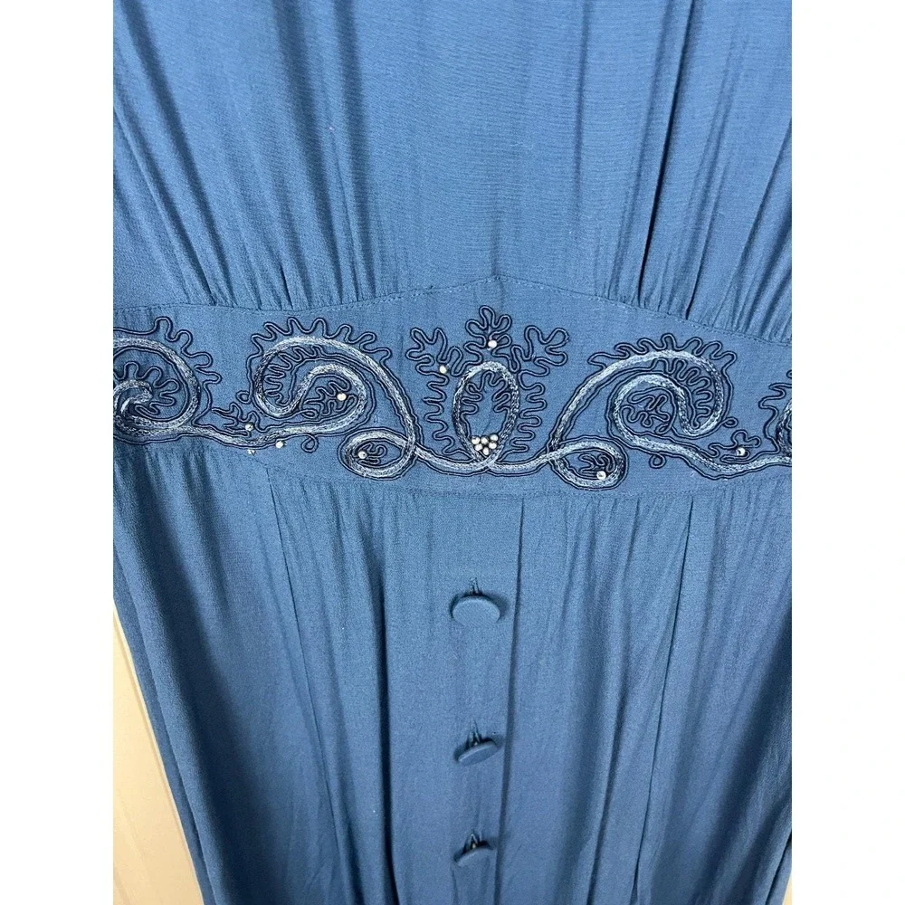 Karin Stevens Petites Vintage Midi Dress 80s 40s Retro Blue Rayon 8/10 M‎
